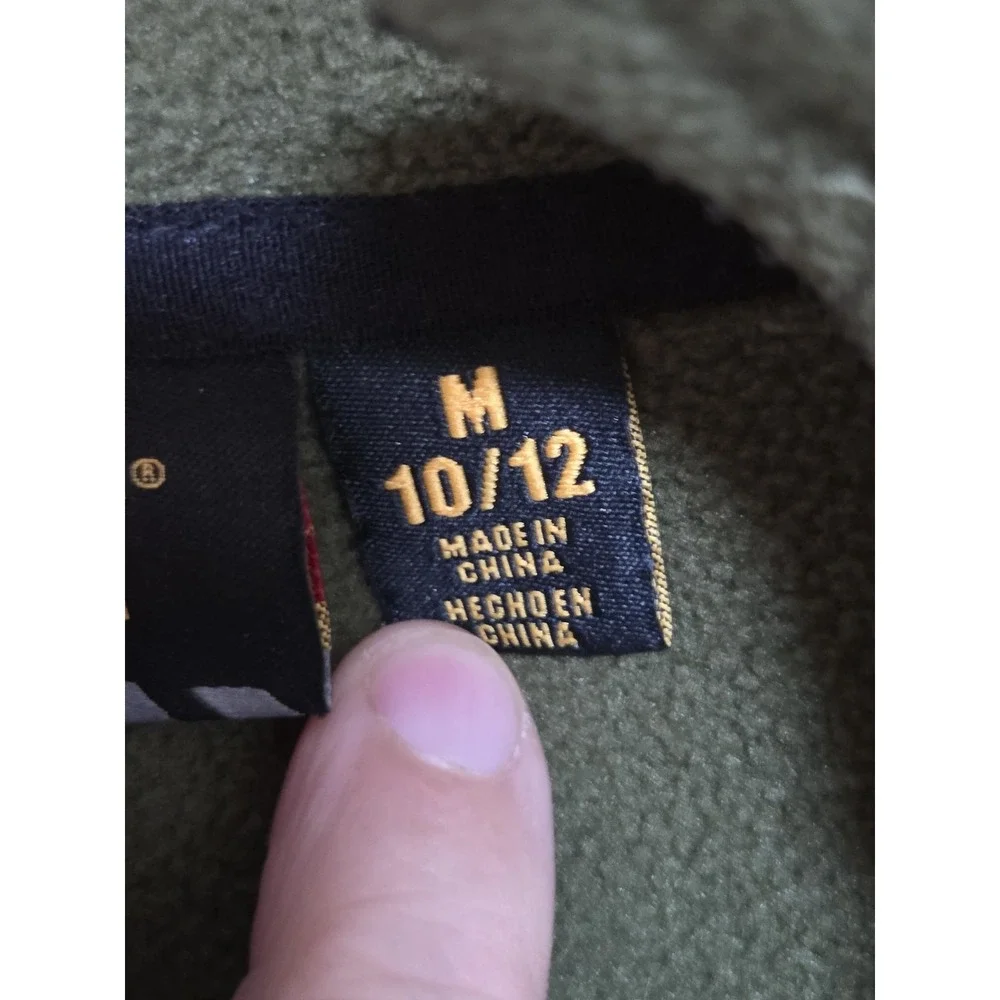 CAT Caterpillar Vest Youth Medium 10/12 Green Fleece Full Zip‎ Workwear Outdoor